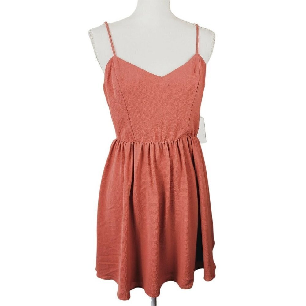B. Darlin Summer Dress Spaghetti Straps Rusty Coral Tie Back Women's Juniors NWT - Picture 2 of 9